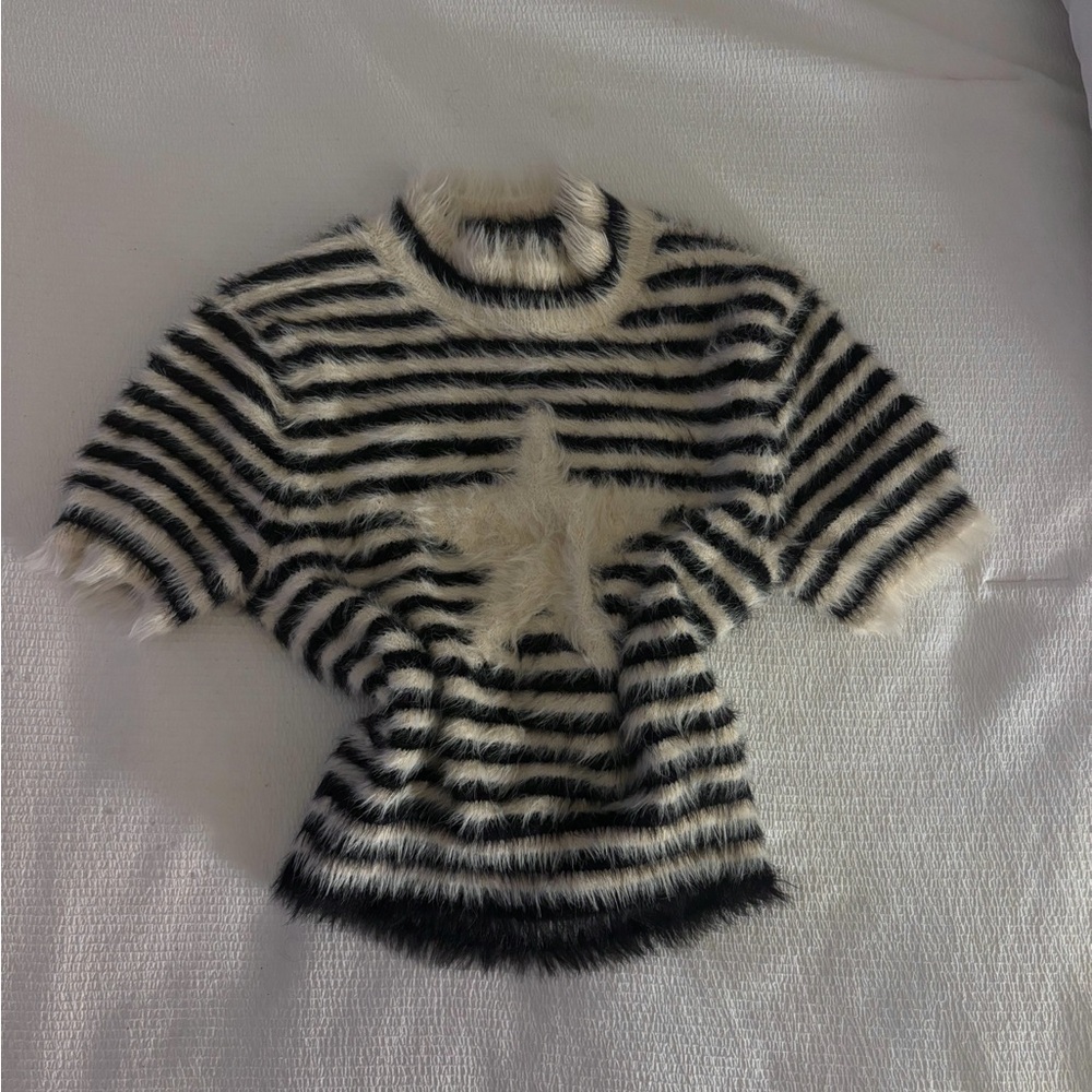 Kimchi Blue Fuzzy Black and White Striped Sweater